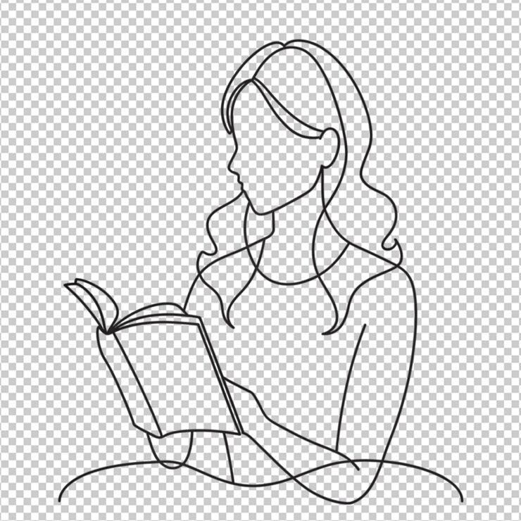PSD dibujo vectorial de una sola línea mujer sosteniendo y leyendo