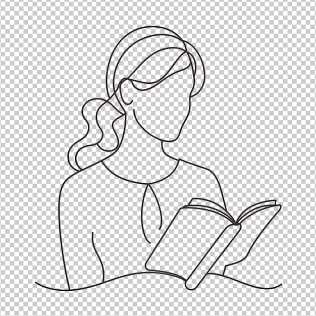 Dibujo vectorial de una sola línea mujer sosteniendo y leyendo
