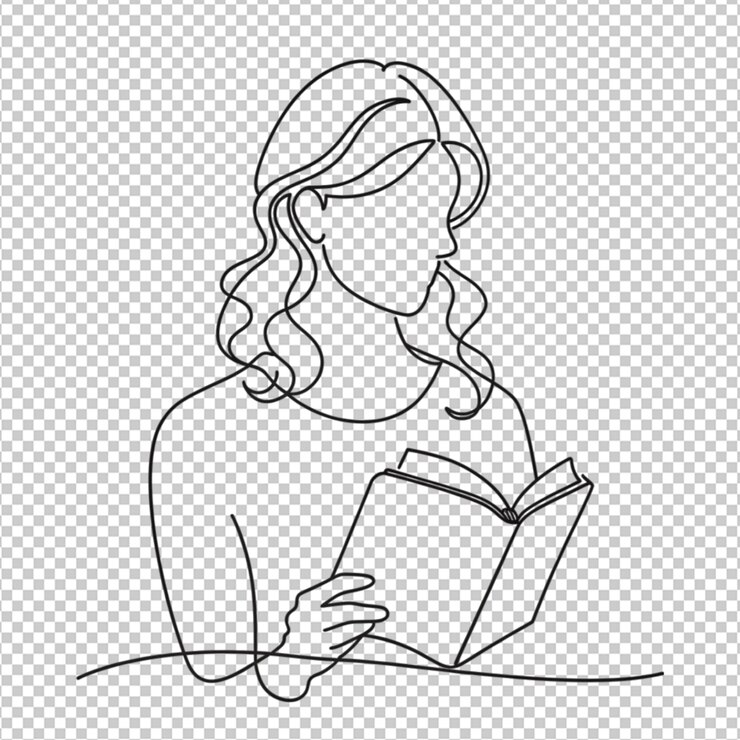 PSD dibujo vectorial de una sola línea mujer sosteniendo y leyendo