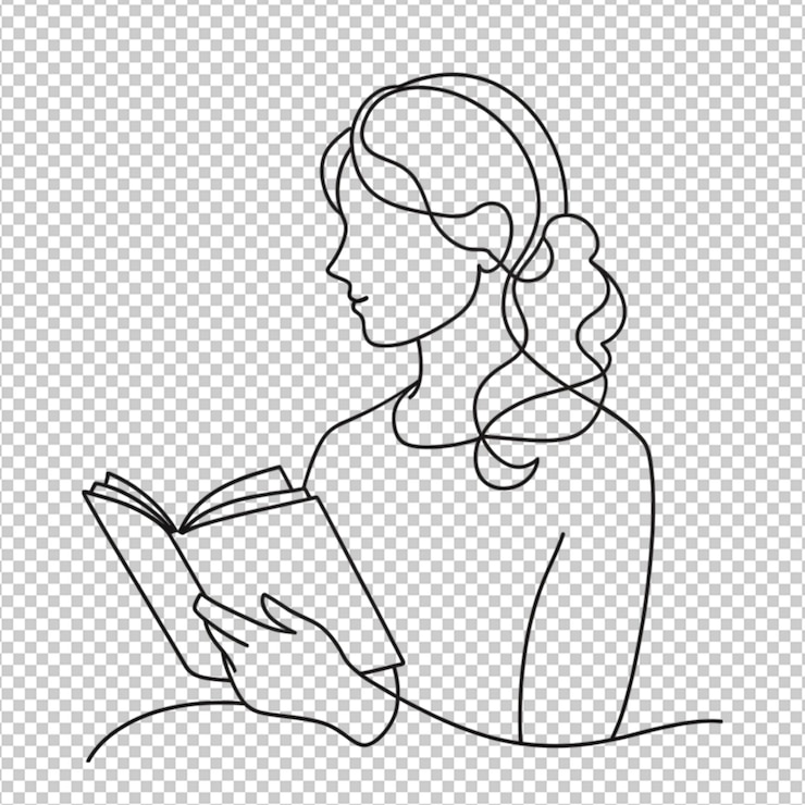 PSD dibujo vectorial de una sola línea mujer sosteniendo y leyendo