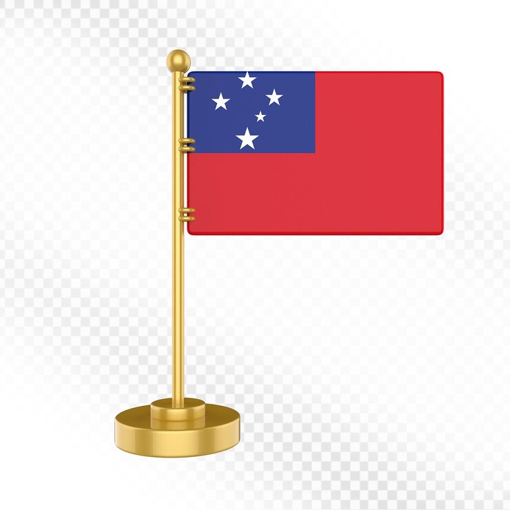 PSD dibujos animados en 3d de la bandera de samoa en un soporte de oro