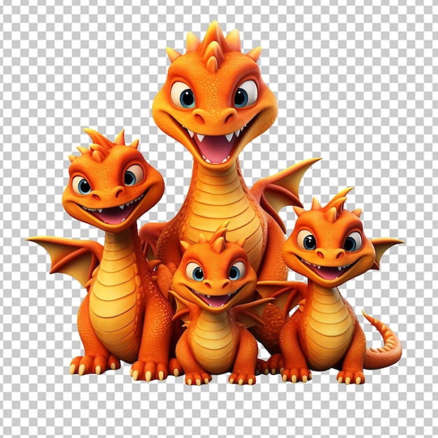 PSD dibujos animados 3d familia dragón lindo clip png sublimación