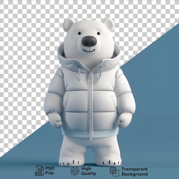 Dibujos animados 3d oso polar blanco con una chaqueta aislado en fondo transparente incluye archivo png