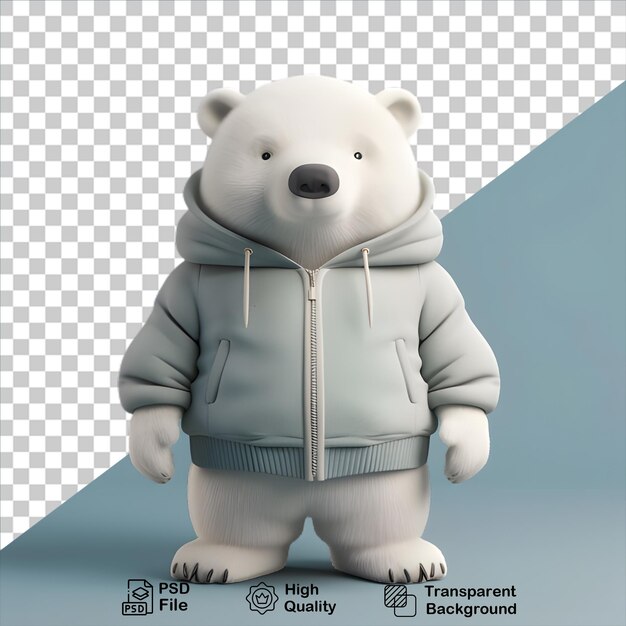 Dibujos animados 3d oso polar blanco con una chaqueta aislado en fondo transparente incluye archivo png