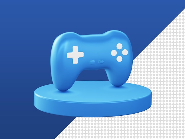 Dibujos animados en 3D que representan iconos de controlador de juegos brillantes con podio para diseños de aplicaciones móviles web UI UX