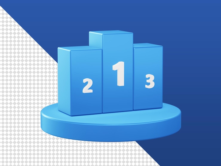 PSD dibujos animados en 3d que representan iconos de ganadores de premios de clasificación brillante con podio para diseños de aplicaciones móviles web ui ux