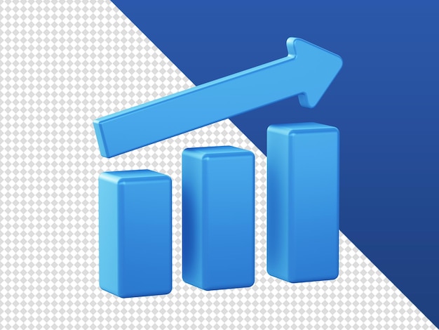 Dibujos animados en 3d que representan iconos de gráfico de barras de crecimiento financiero azul para diseños de aplicaciones móviles web ui ux