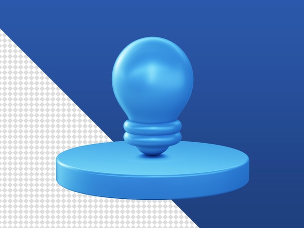 Dibujos animados en 3d que representan iconos de ideas de bombillas brillantes con podio para diseños de aplicaciones móviles web UI UX