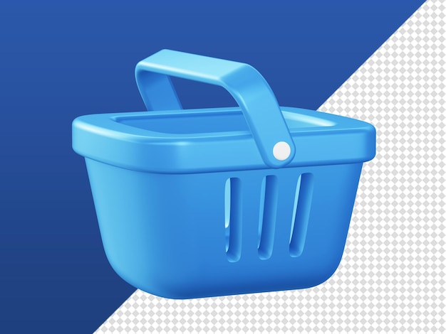 Dibujos animados en 3D representan iconos azules del carrito de compras para UI UX aplicaciones móviles web diseños de anuncios de redes sociales