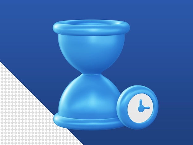 Dibujos animados en 3D representan iconos de reloj de arena azul para UI UX aplicaciones móviles web anuncios diseños de redes sociales