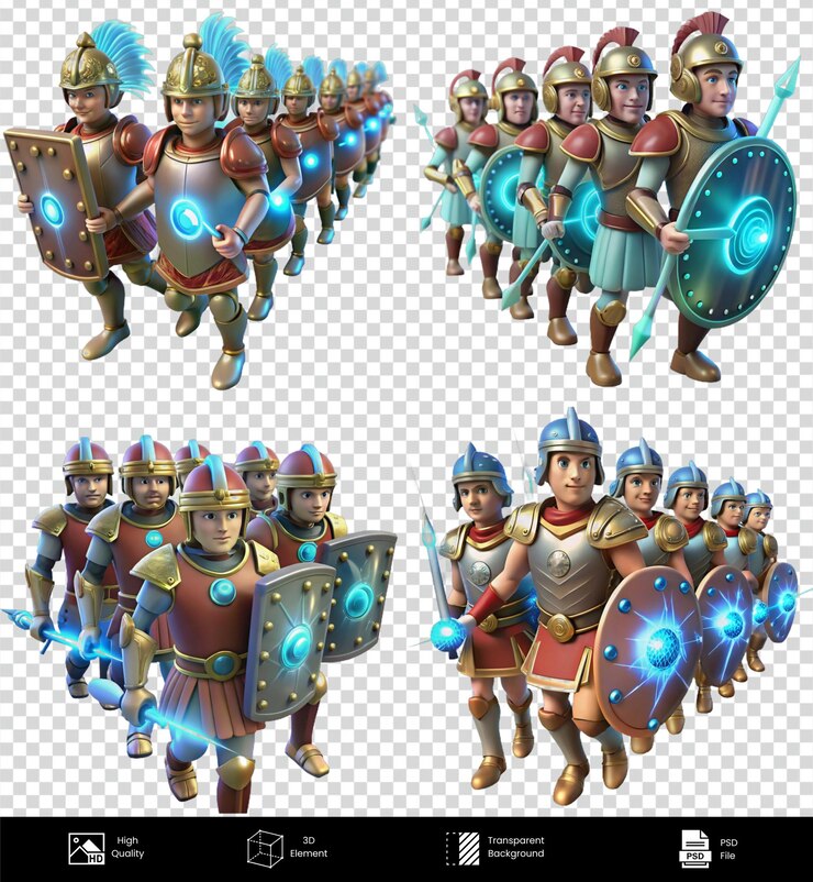 PSD dibujos animados en 3d soldados romanos en marcha formación fondo transparente elemento de alta calidad