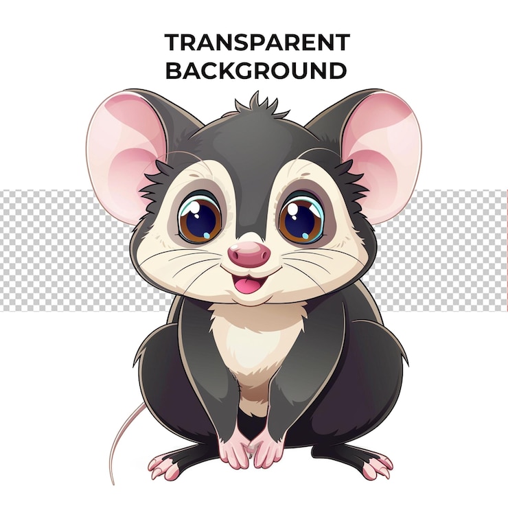 PSD dibujos animados de un adorable ratón con una larga cola