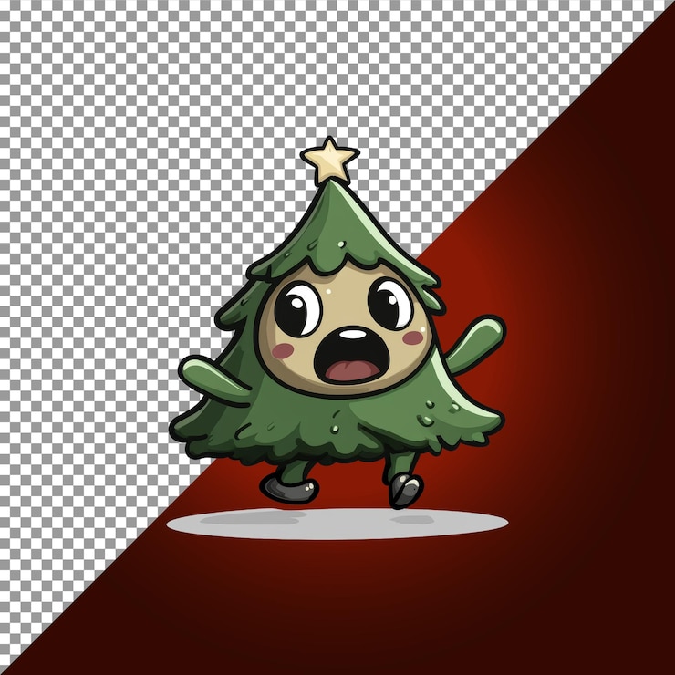 PSD dibujos animados del árbol de navidad asustado