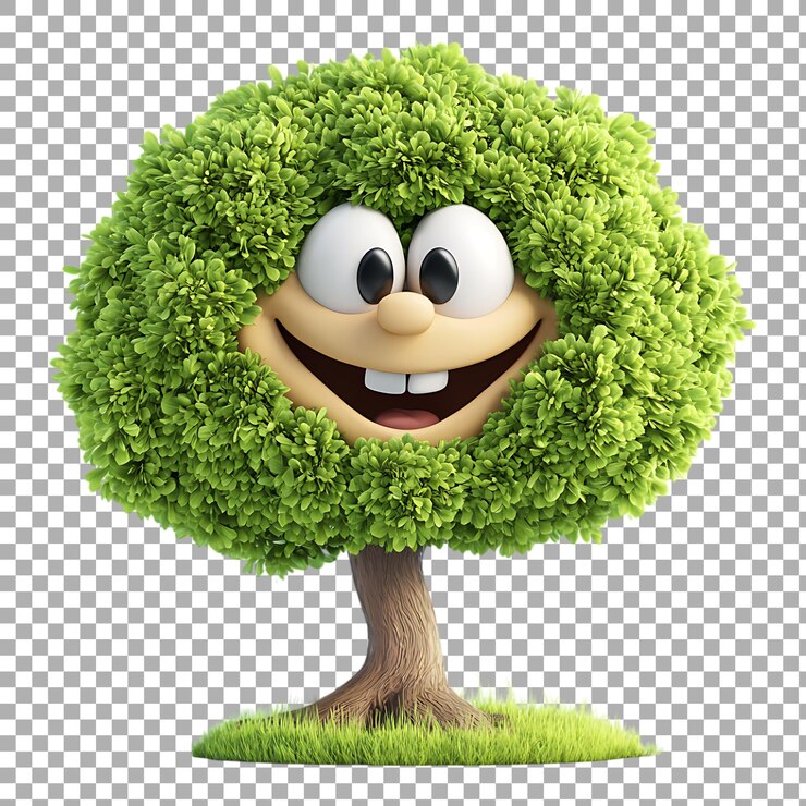 PSD dibujos animados de árboles sonrientes de png contra un fondo transparente