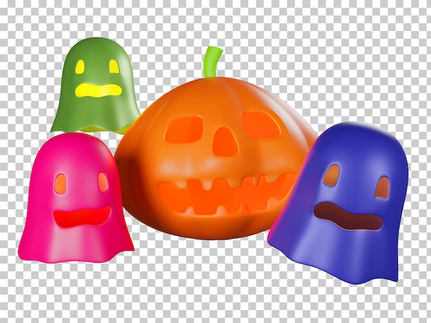 PSD dibujos animados de calabaza y fantasma feliz halloween modelo 3d