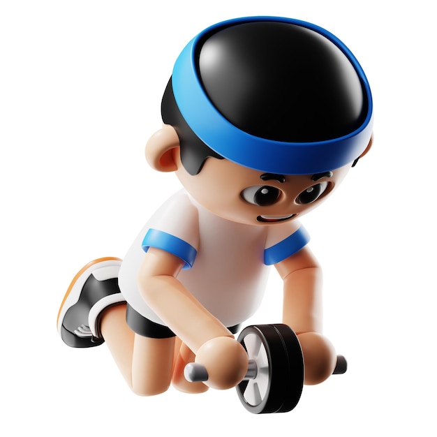 Dibujos animados de fitness en 3D con la postura de la rueda