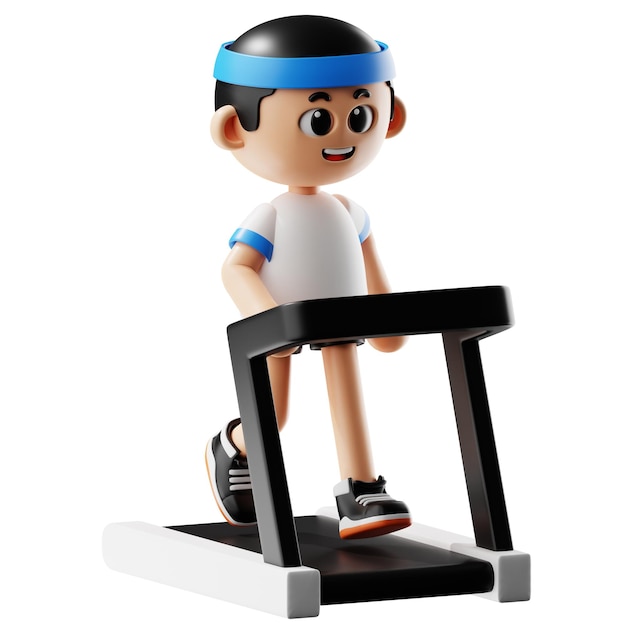 Dibujos animados de fitness en 3D usando la postura de la cinta de correr