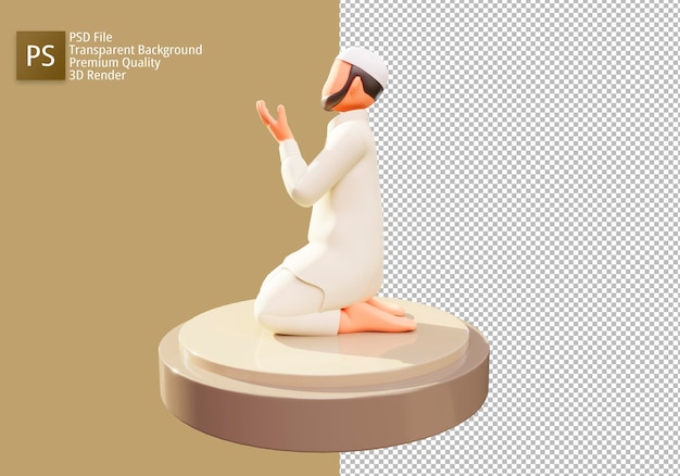 Dibujos animados de ilustración 3d un hombre musulmán está rezando con podio PSD Premium