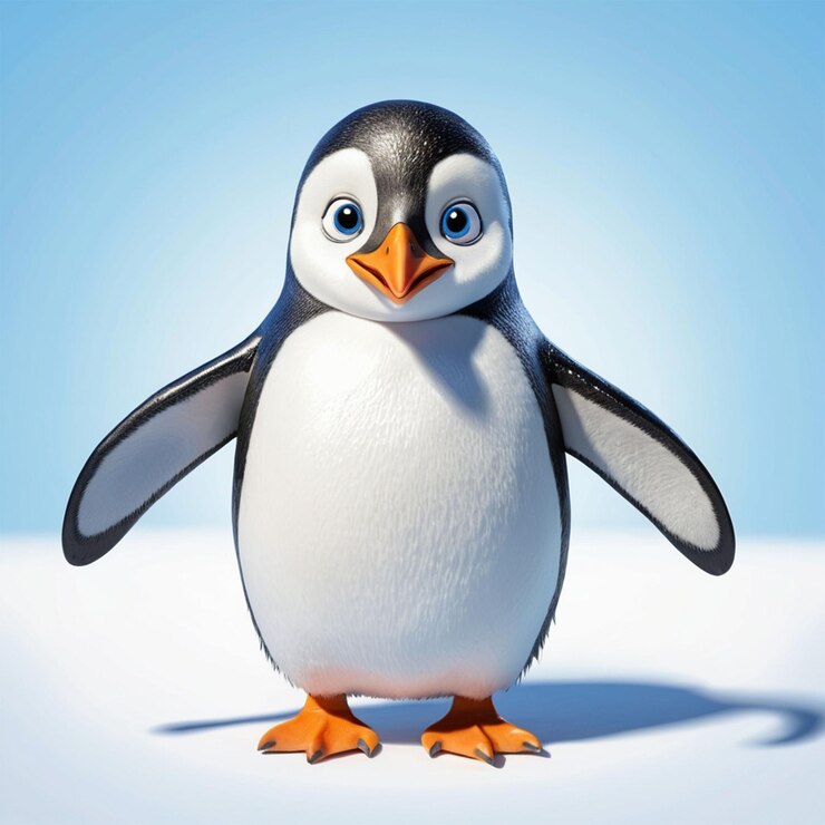 PSD dibujos animados un pingüino con una cara blanca y un fondo azul sobre un fondo blanco