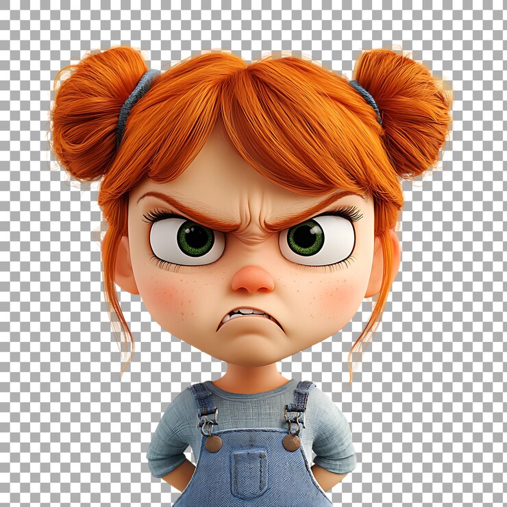 PSD dibujos animados de png angry girl contra un fondo transparente