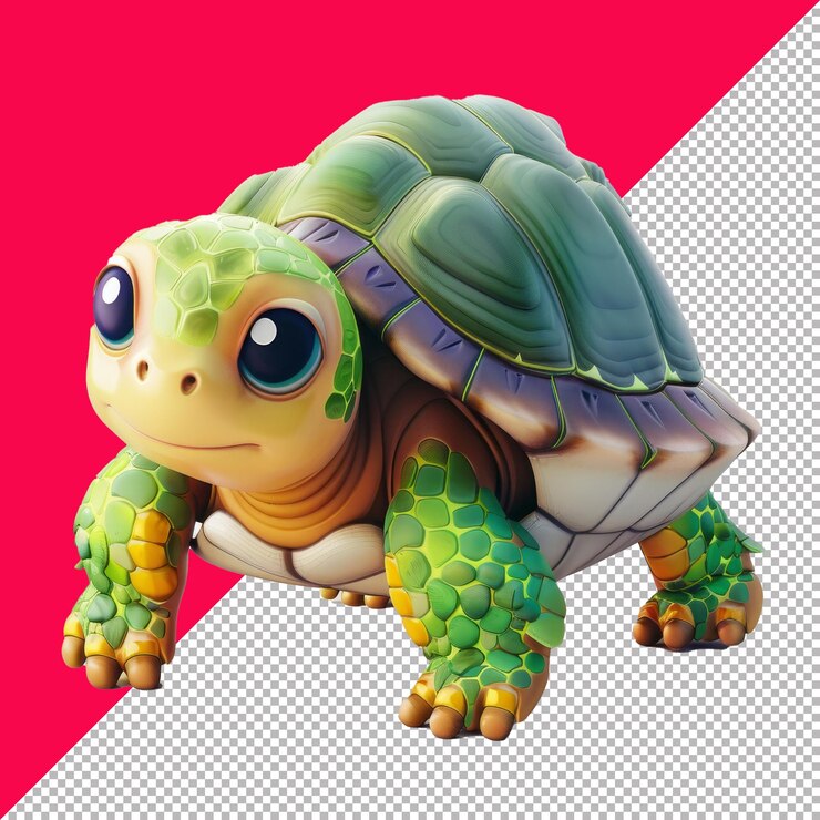 PSD dibujos animados de la tortuga bebé renderizado isométrico de fondo blanco png psd