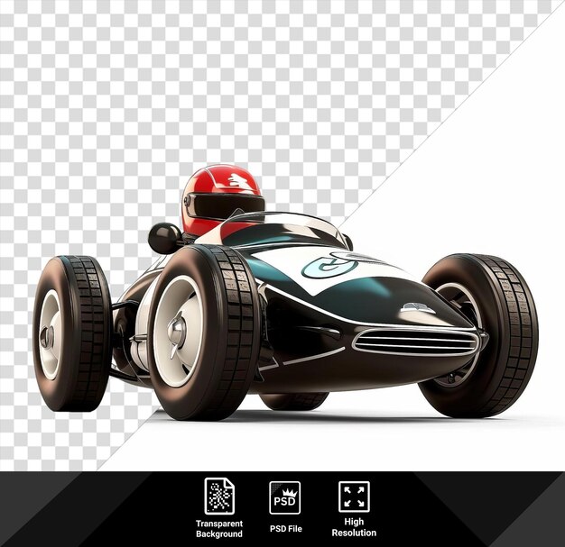 PSD dibujos animados transparentes de pilotos de coches de carreras en 3d acelerando en una pista de carreras con neumáticos negros visibles en primer plano png