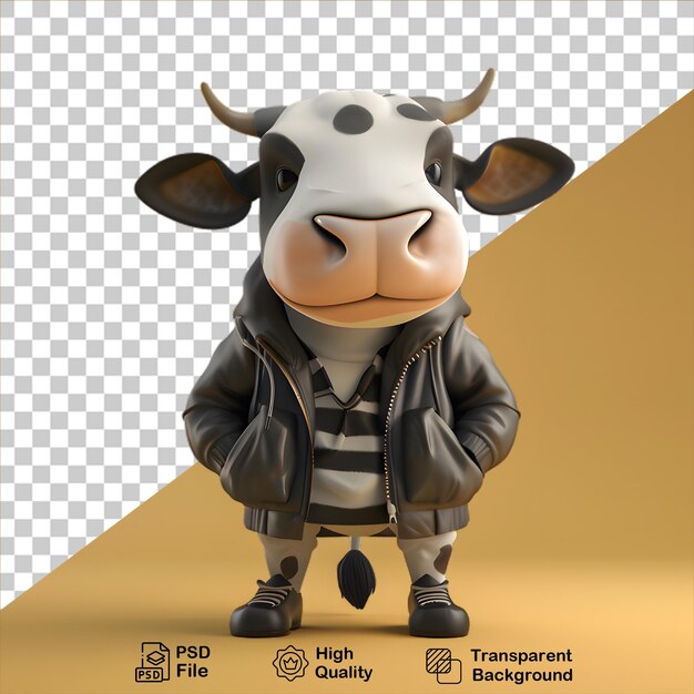 PSD dibujos animados de una vaca con una chaqueta aislada sobre un fondo transparente incluyen archivo png