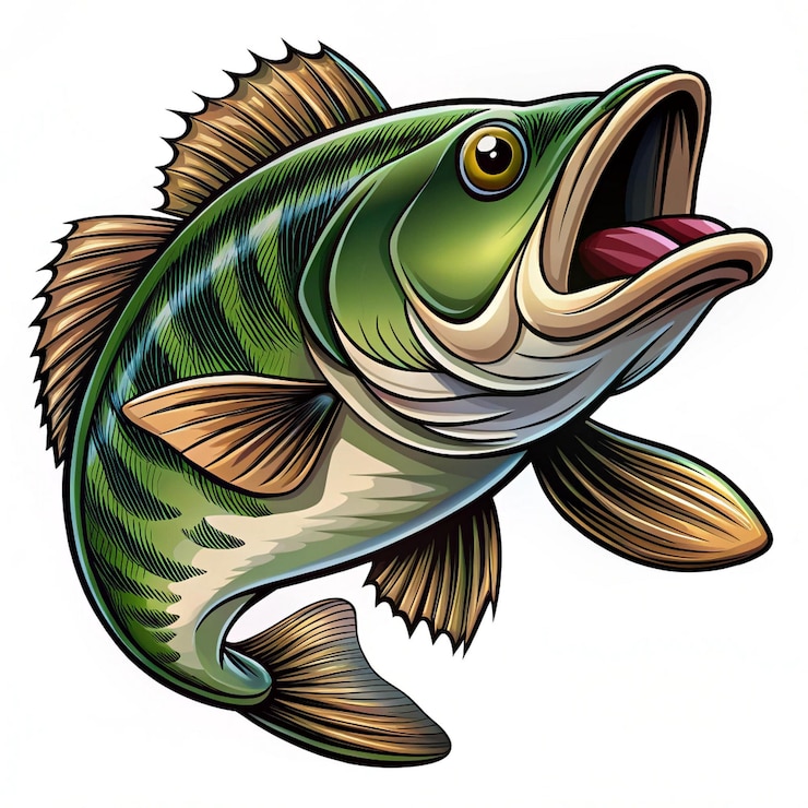 PSD dibujos animados vectoriales de peces grandes para camisetas diseño de camisetas de peces grandes con fondo blanco