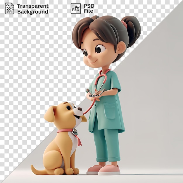 PSD dibujos animados de veterinario 3d tratando a un animal con un estetoscopio