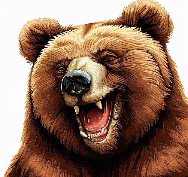 PSD dibujos cómicos hiperrealistas ilustración de un oso marrón riendo aislado sobre un fondo blanco