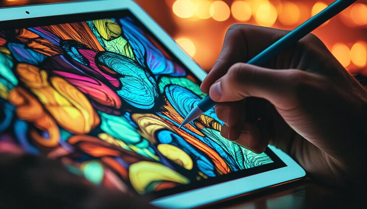 Dibujos creativos en tablillas con colores y texturas vibrantes que muestran talento artístico