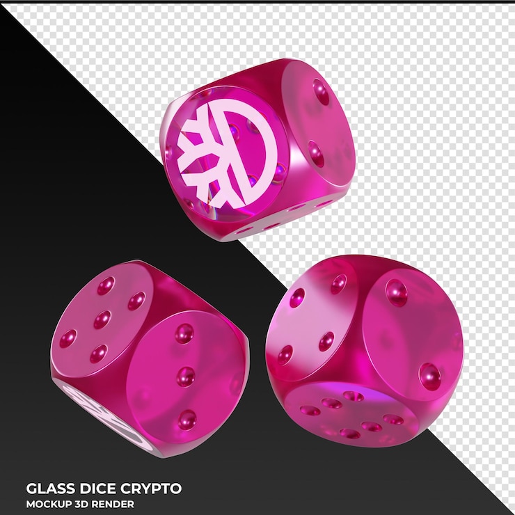 PSD dice defichain dfi dice de vidrio cripto icono 3d