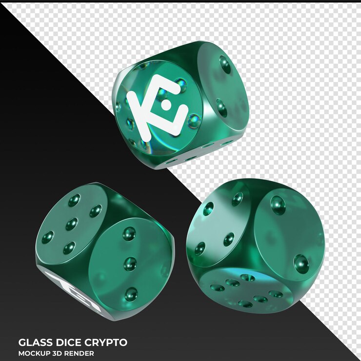 PSD dice kucoin token kcs dice de vidrio icono crypto 3d