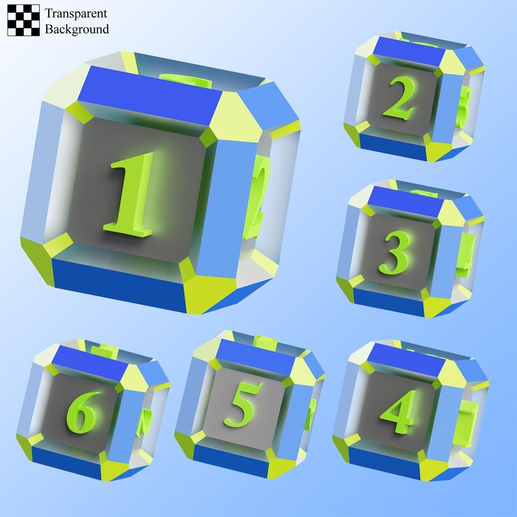 PSD dice with numbers dark blue yellow3d illustrattion