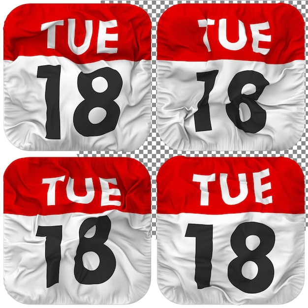 Diciottesimo 18 martedì data calendario icona isolato quattro stile ondulato Bump Texture 3D rendering