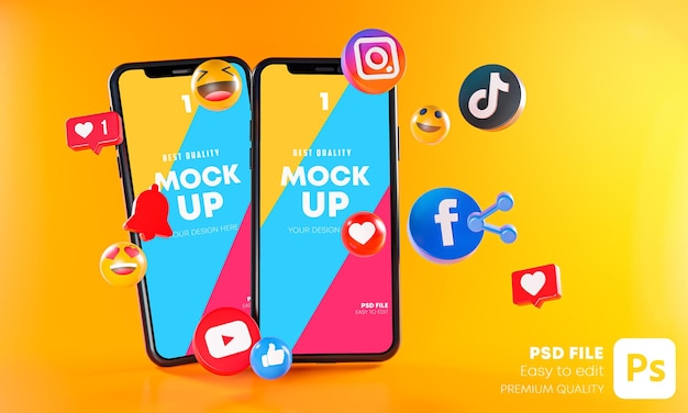 Die beliebtesten social media apps mit phones mockup