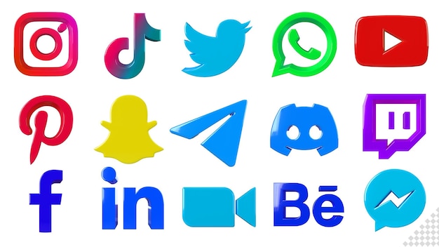 Die beliebtesten Social-Media-Icons Logo-Sammlung 3D-Rendering