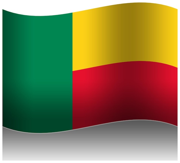 PSD die benin-flagge wird in 3d gehisst.