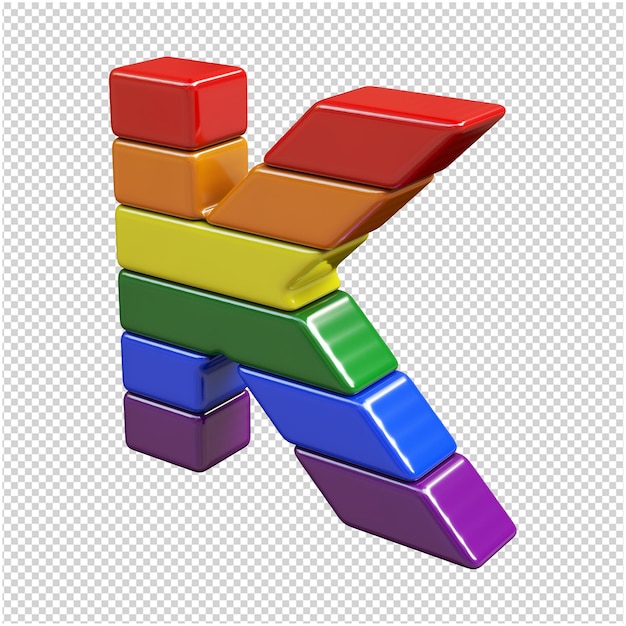 PSD die buchstaben aus den farben der lgbt-flagge sind nach links gedreht. 3d-buchstabe k