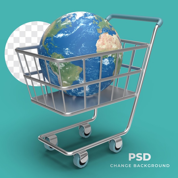 Die Erde in einem Einkaufswagen Global Commerce Concept