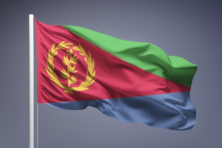 PSD die eritreische nationalflagge schwingt im wind