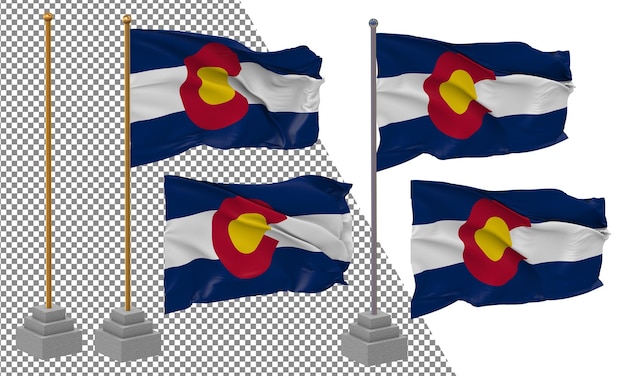 Die Flagge des Staates Colorado schwenkt in einem anderen Stil mit einem isolierten 3D-Rendering
