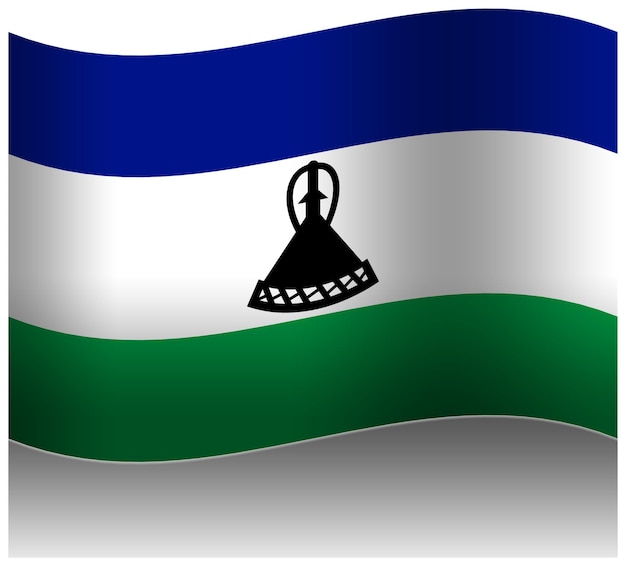 PSD die flagge von lesotho wird in 3d gehisst.