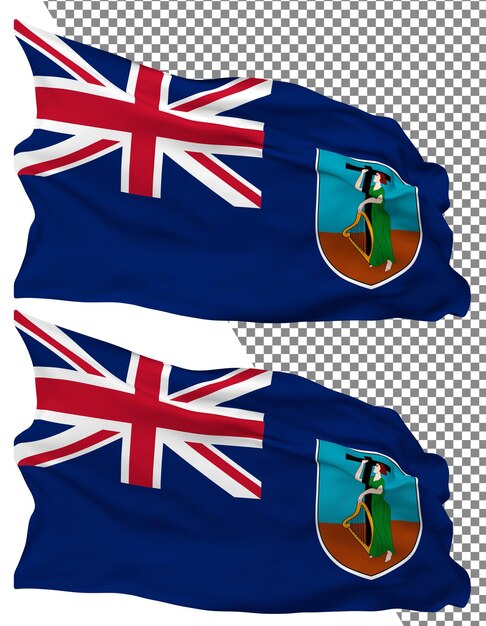 Die Flagge von Montserrat ist eine isolierte, einfache Textur mit durchsichtigem Hintergrund 3D-Rendering.