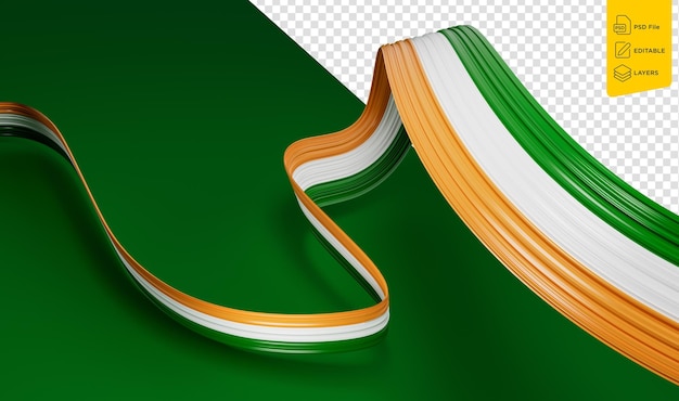 PSD die indische flagge schwingt ein abstraktes band auf grünem hintergrund 3d-illustration