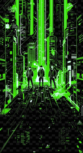 PSD die k-pop-gruppe tritt in einem futuristischen stadtbild mit neon-l-illustrationsmusik-poster-designs auf