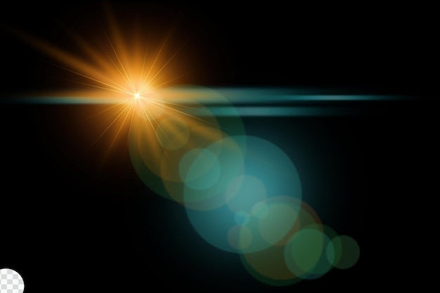 Die Linse schlägt das Sonnenlicht auf schwarzen Hintergrund.