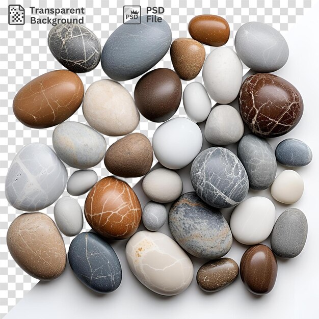 PSD die premiumseite des bildes zeigt eine ansammlung von steinen, die in einem kreisförmigen muster angeordnet sind, mit einem weißen ei und einem braunen ei in der mitte