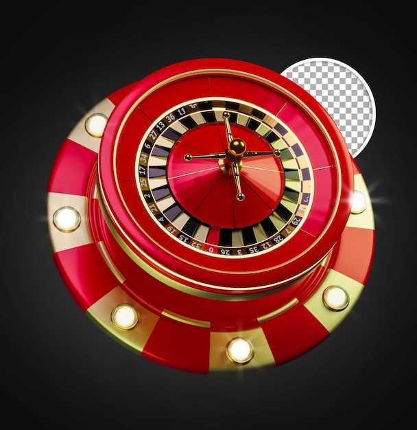 Die rote Roulette-, Karten- und Chip-Casino-Poker-Komposition 3D-Render, Gestaltungselement,