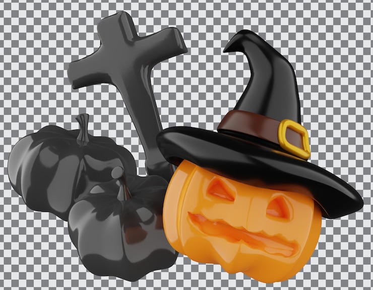 PSD die sammlung von halloween-jack-o-laternen, niedlichen symbolen und gruseligen charakteren